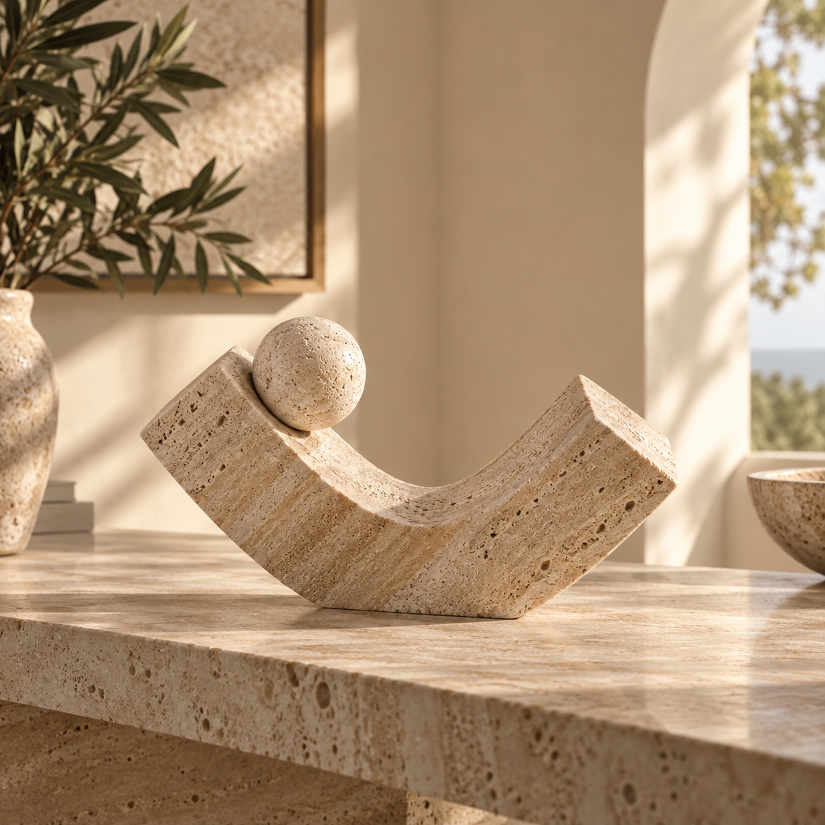 Minimal travertine sculpture by Atelier Valère