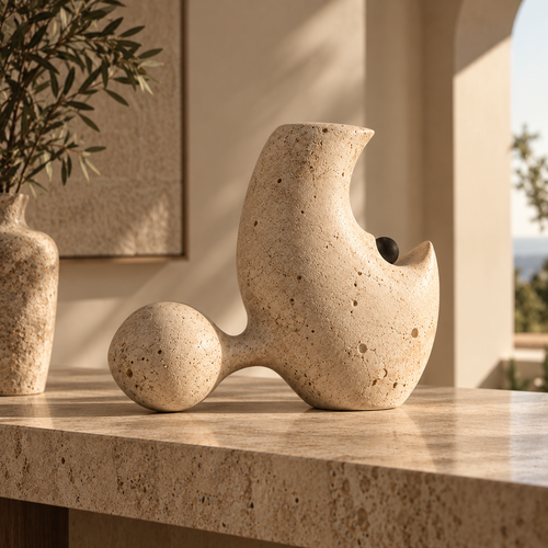 Organic travertine sculpture by Atelier Valère